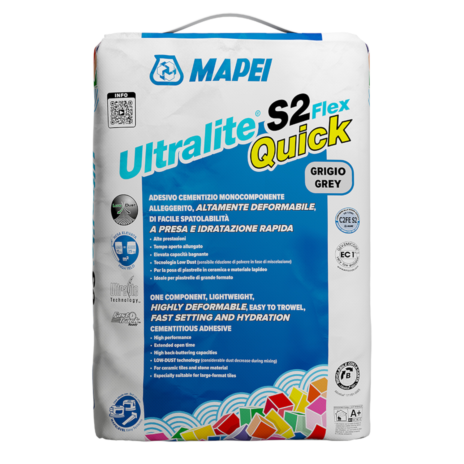 Ultralite-S2-Flex-Quick-15kg-szary Klej do płytek MAPEI ULTRALITE S2 FLEX QUICK 15kg szary